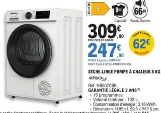 Sèche-linge pompe à chaleur 8 kg Elsay
