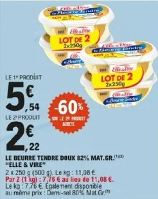 Le Beurre Tendre doux 82% MAT.GR. Elle & Vire