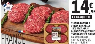 Steak haché x8 15% mat. gr. Blonde d'Aquitaine Vignasse et Donney