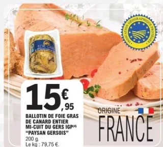 Ballotin de foie gras de canard entier mi-cuit du Gers IGP Paysan Gersois