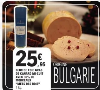 Bloc de foie gras de canard mi-cuit avec 30% de morceaux Mets des Rois