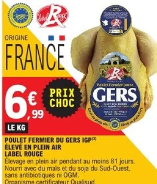Poulet fermier du Gers IGP élevé en plein air Label Rouge