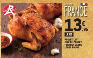 Poulet cuit issu de poulet fermier jaune Label Rouge