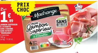 Jambon supérieur à l'étouffé sans couenne sans nitrite Madrange