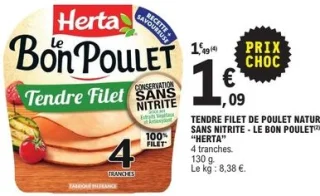 Tendre filet de poulet nature sans nitrite Le Bon Poulet Herta