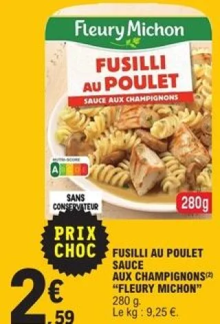 Fusilli au poulet sauce aux champignons FLEURY MICHON