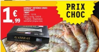 Gambas entières crues surgelées MAG