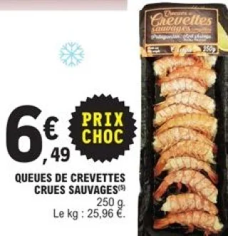 Queues de crevettes crues sauvages