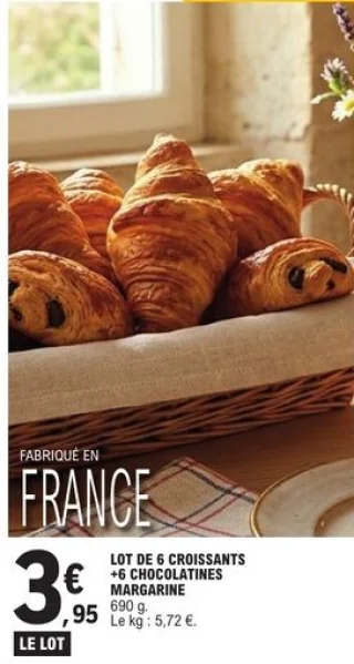Lot de 6 croissants + 6 chocolatines margarine 690 g