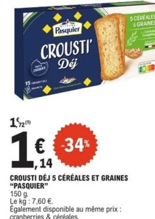 Crousti Déj 5 céréales et graines "Pasquier"
