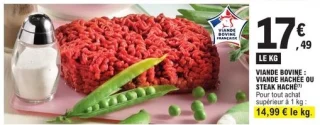 Viande hachée ou steak haché de viande bovine