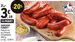 Saucisse fumée Nature ou au Piment d'Espelette
