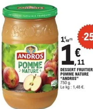 Dessert fruitier pomme nature Andros