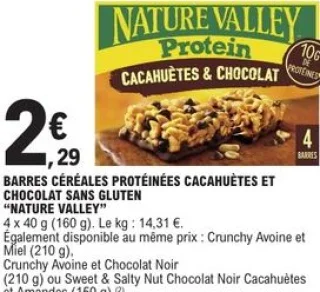 Barres céréales protéinées cacahuètes et chocolat sans gluten Nature Valley
