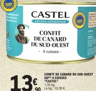 CONFIT DE CANARD DU SUD-OUEST IGP 4 CUISSES "CASTEL"