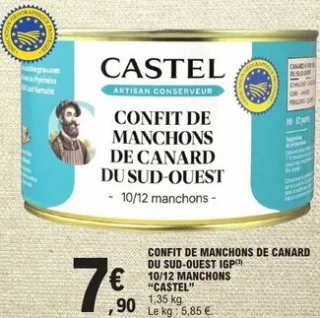 CONFIT DE MANCHONS DE CANARD DU SUD-OUEST IGP 10/12 MANCHONS "CASTEL"