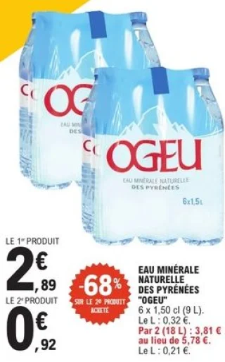 Eau minérale naturelle des Pyrénées "Ogeu" 6 x 1,50 cl (9 L)