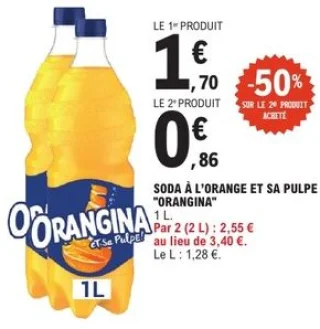 Soda à l'orange et sa pulpe "Orangina" 1 L