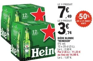 Bière blonde "Heineken" 12 x 25 cl (3 L)