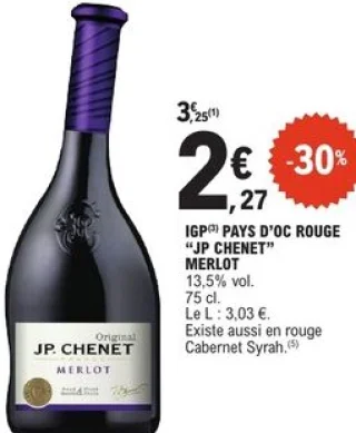 IGP Pays d'Oc rouge JP Chenet Merlot