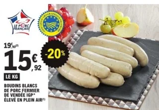 Boudins blancs de porc fermier de Vendée IGP élevé en plein air Maison Giffaud