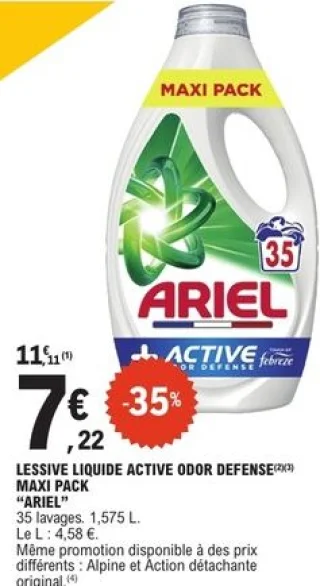 Lessive liquide Active Odor Defense Maxi Pack Ariel