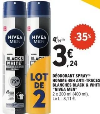 Déodorant Spray Homme 48h Anti-Traces Blanches Black & White Nivea Men