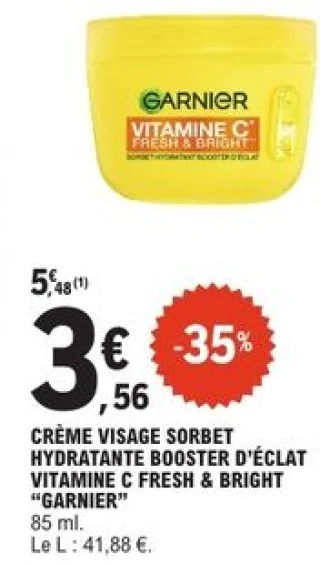 Crème visage sorbet hydratante booster d'éclat Vitamine C Fresh & Bright Garnier