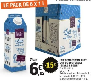 Lait demi-écrémé UHT Lait de nos fermes Sèvre & Belle