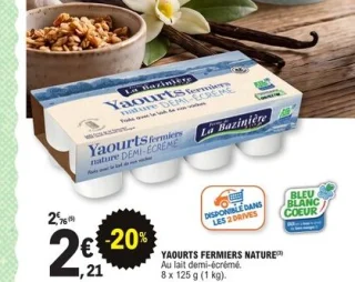 Yaourts fermiers nature demi-écrémé La Bazinière