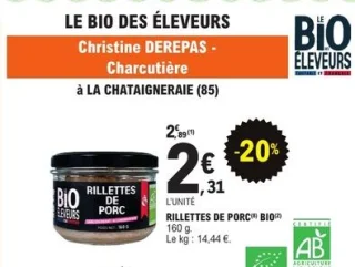 Rillettes de porc Bio LE BIO DES ÉLEVEURS