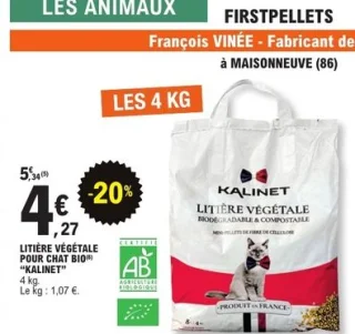Litière végétale pour chat bio Kalinet 4 kg