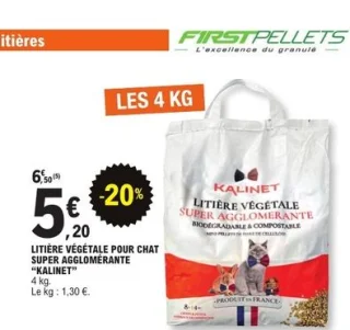 Litière végétale pour chat super agglomérante Kalinet 4 kg