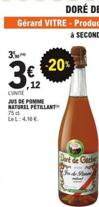 Jus de pomme naturel pétillant Doré de Gâtine