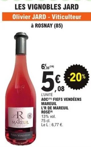 Vin rosé AOC Fiefs Vendéens Mareuil L'R de Mareuil Les Vignobles Jard