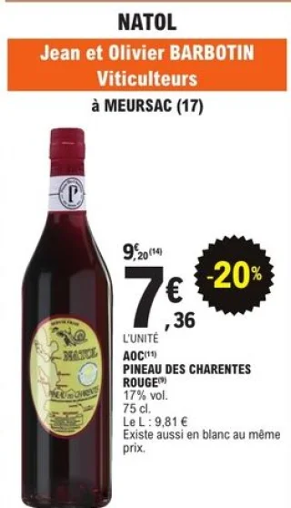 Pineau des Charentes rouge AOC Natol