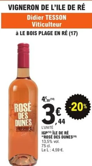 Vin rosé IGP Île de Ré Rosé des Dunes Vigneron de l'Île de Ré