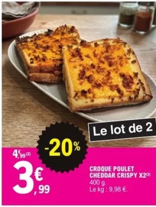 Croque Poulet Cheddar Crispy X2 Les Délices de Mendès