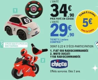 Fiat 500 radiocommandée ou Moto Ducati 1198 radiocommandée Chicco