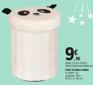 Pouf pliable panda