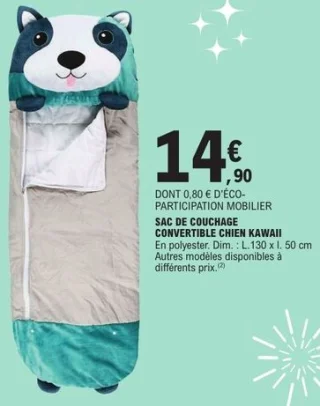 Sac de couchage convertible chien kawaii