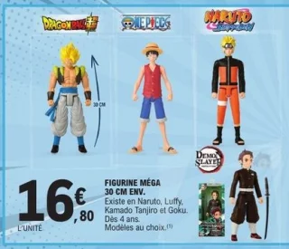 Figurine méga 30 cm env. Naruto, One Piece, Dragon Ball, Demon Slayer