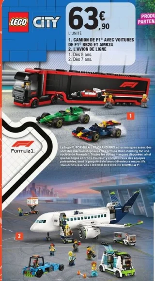 LEGO City - Le camion de F1 avec voitures de F1 RB20 et AMR24 / L'avion de ligne