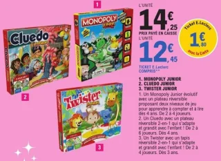 Jeu de société Monopoly Junior / Cluedo Junior / Twister Junior
