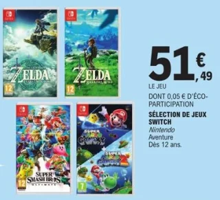 Sélection de jeux Nintendo Switch (Zelda, Super Smash Bros...)