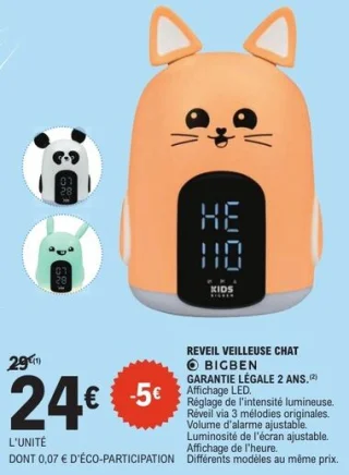 Réveil veilleuse chat Bigben