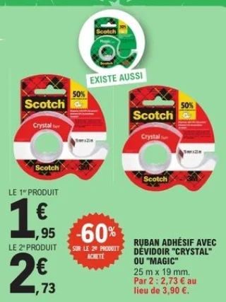 Ruban adhésif avec dévidoir Crystal ou Magic Scotch