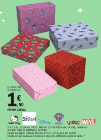 Papier cadeau sous licence (Stitch, Disney, Paw Patrol, Pokémon, Marvel...)