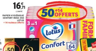 Papier hygiénique Confort Rose Lotus (50 + 14 rouleaux offerts)