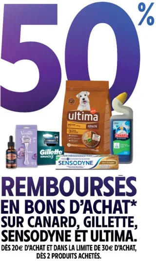 50% remboursés en bons d'achat sur Canard, Gillette, Sensodyne et Ultima